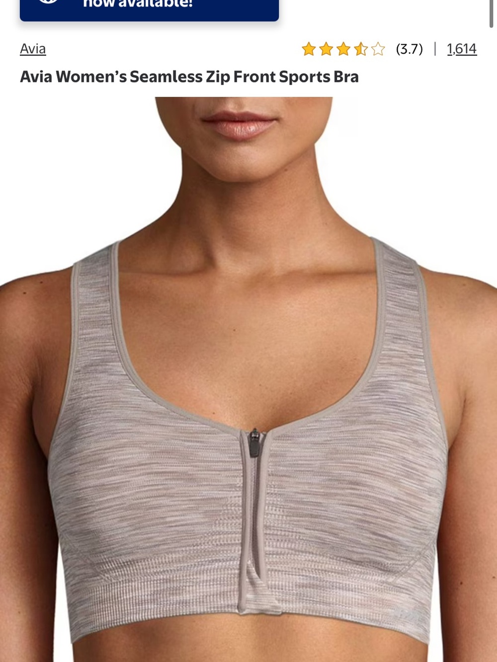 Avia Seamless Front-Zip Sports Bra in Taupe Heather